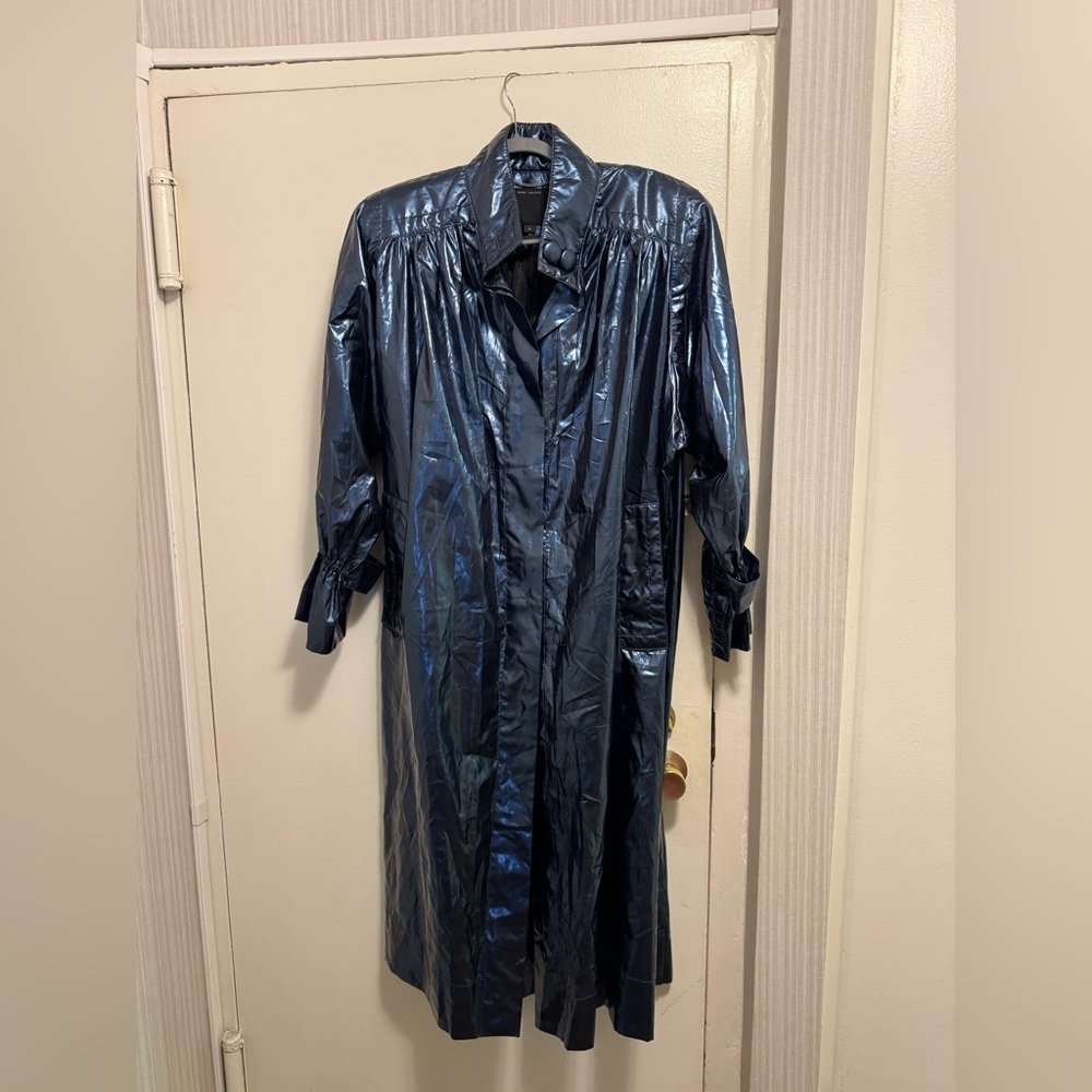 Marc Jacobs Shiny Navy Long Trench Coat